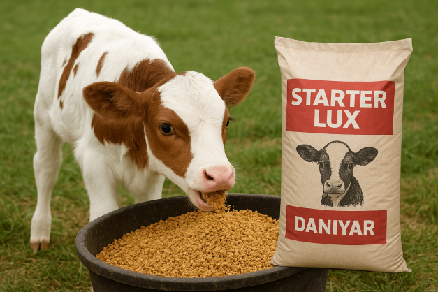 گوساله کوچک یک گوساله کوچک که در حال خوردن کنسانتره استارتر می باشد